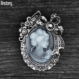 Broches Vintage Bowknot Cameo Antique Argent Plaqué Mode Résine Fleur Strass Broche Pour Les Femmes BR29