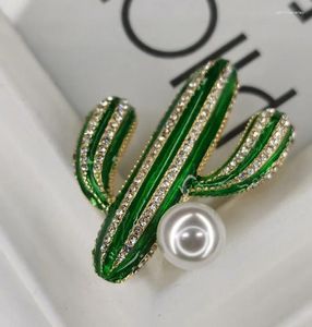 Broches Vintage Cactus perle broche pour femmes mode bijoux strass plante épinglettes manteau émail