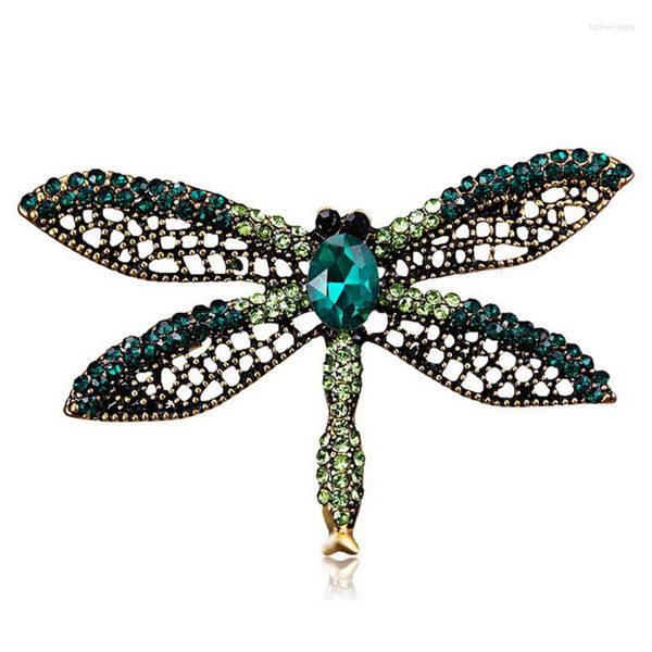 Broches Design Vintage brillant 3 couleurs cristal strass libellule pour femmes robe écharpe broche broches bijoux accessoires cadeau