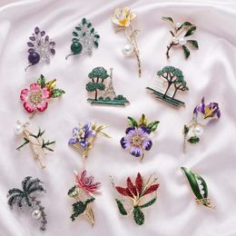 Broches Vintage en émail plante pour femmes, perles, feuille, fleur, pins, marguerite, collier, chapeau, jean, bijoux, cadeau de charme