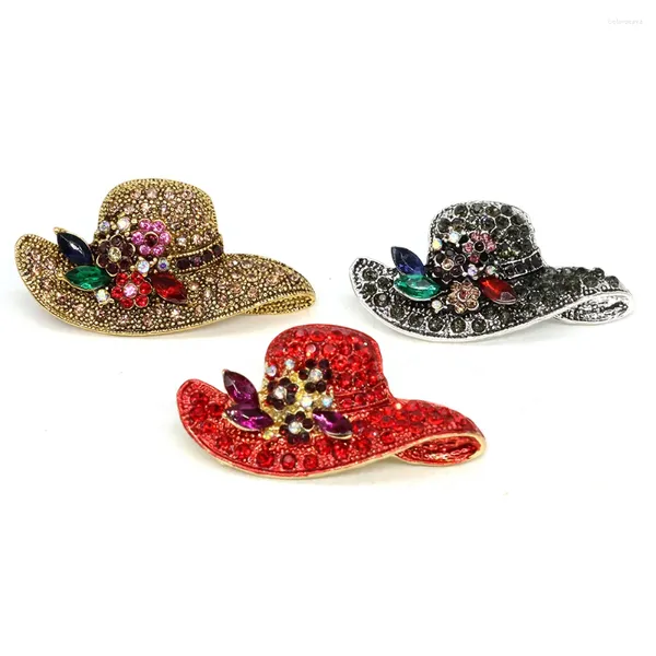 Broches Vintage de moda con diamantes de imitación antiguos para mujer, sombrero rojo, ramillete de boda, accesorios, abrigo, suéter, alfileres, adornos de joyería, regalos