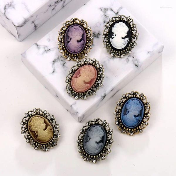 Brooches Vintage Gothic Style Head Statue Cameo Brooch Rhingestone For Women