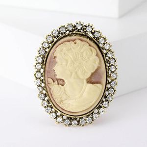 Broches Vintage Gotische Stijl Steentjes Cameo Head Pin Standbeeld Schoonheid Broche Voor Vrouwen Kleding Tas Hoed Accessoires Sieraden