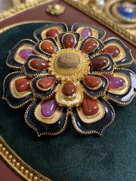 Broches Design haut de gamme vintage avec broche d'huile d'émail et bijoux de tournesol en pierre naturelle