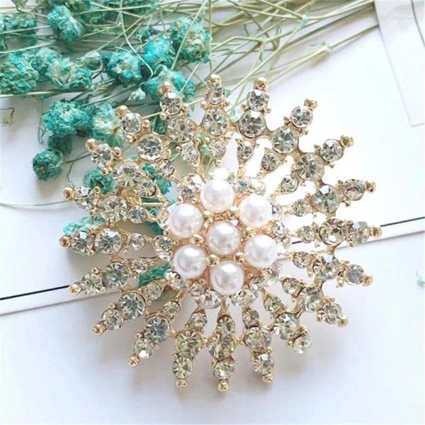 Broches Imitation vintage perles en cristal résideries fleur broche épingles de flocon de neige pour femmes