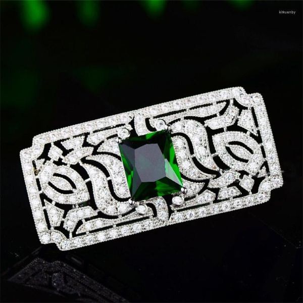 Broches bijoux Vintage pour femmes et filles, couleur blanche, pierre de zircone verte, fleur, accessoires de mode, cadeau de fête fin