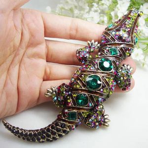 Broches Vintage multicolore Crocodile Animal hommes pendentif broche broche strass cristal