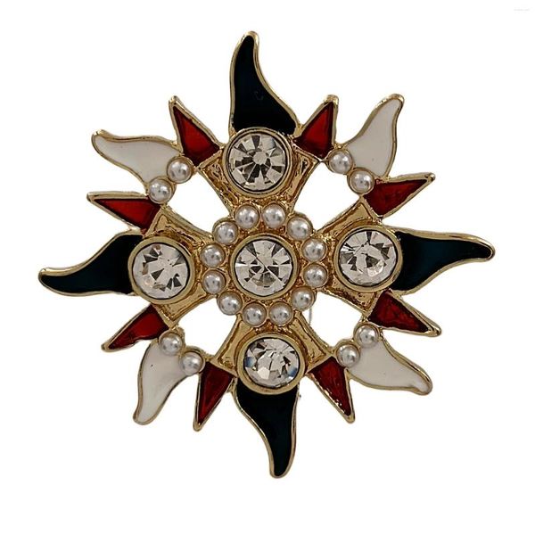 Broches Vintage ouvre imité perles Accent cristal et émail soleil éclat broche croix de Malte Badge broche