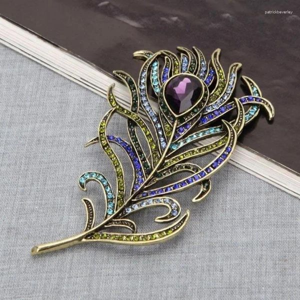 Brooches Vintage Peacock Feather Brooch Broch Elegant Abel Scarf Coat Robe Robe DÉCOR