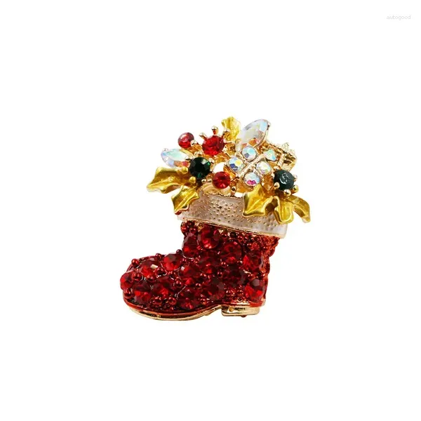 Broches Vintage strass bas de noël pour femme chaussettes rouges année broche broche cadeaux en gros bijoux