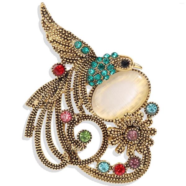 Broches Vintage Rhinestone Fire Bird Lapel Pins Phoenix Accesorios Abrigo Suéter Ropa Animal Opal Broche Para Mujer Joyería De Fiesta