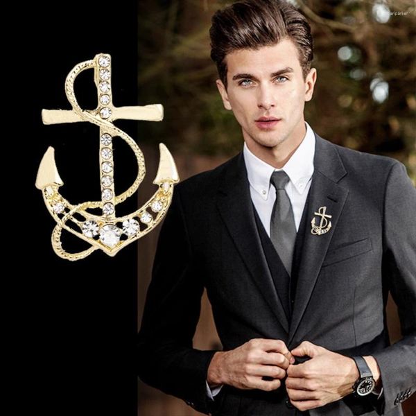 Broches Anchor de navire vintage Broche Rhingestone Nautical Metal Clothing Fix Pins Suit Mat Hat Corsage pour hommes