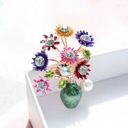 Broches Vintage Simple élégant perle cristal opale soleil fleur pour les femmes de luxe couleur strass alliage plante broche épingles de sûreté