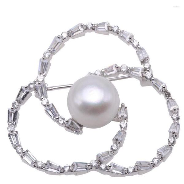 Broches vintage simple elegante perla cristal blanca para mujeres pines de seguridad de circón de color plateado de lujo