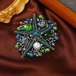 Broches vintage zeester parel hanger woman broche pin strass kristal diamant set