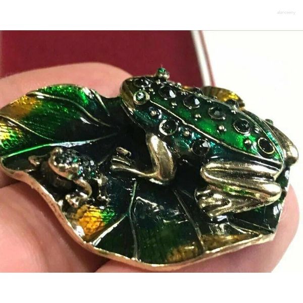 Broches Style Vintage émail cristal grenouille grenouille sur une broche de feuille de nénuphar
