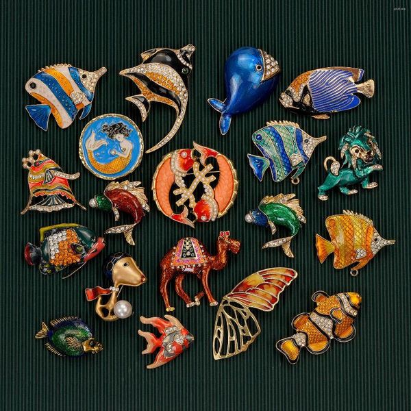 Broches Mujeres vintage Insecto animal clásico Insignias de cristal de esmal