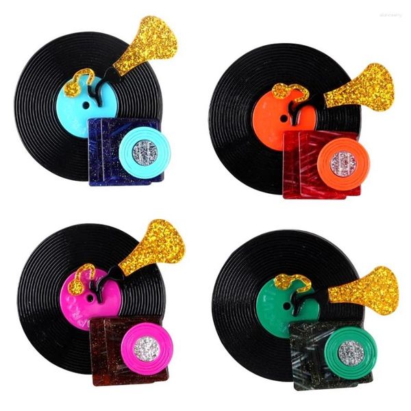 Broches de vinilo para tocadiscos, alfileres acrílicos para mujer, broche de fonógrafo de juego largo Vintage, insignias, accesorios de joyería y disfraces