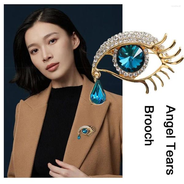 Broches Waterdrop Crystal Eyes for Women Rhinestones Blue Eye Brooch Pins Fashion Women's Dress Hat Collar GI F7B1