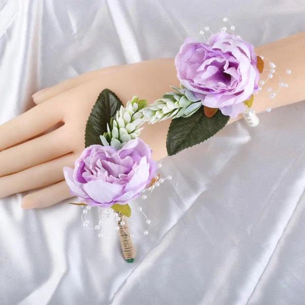 Broches fleur de poignet de mariage avec chaîne de fausses perles, élégant, beau Corsage Floral réaliste pour bal de fin d'année, mariage