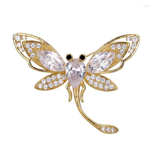 Broches Marca WEIMANJINGDIAN Llegada Chapado en oro Brillante Circonia cúbica Cristal Libélula Broche Pin Joyería Regalos