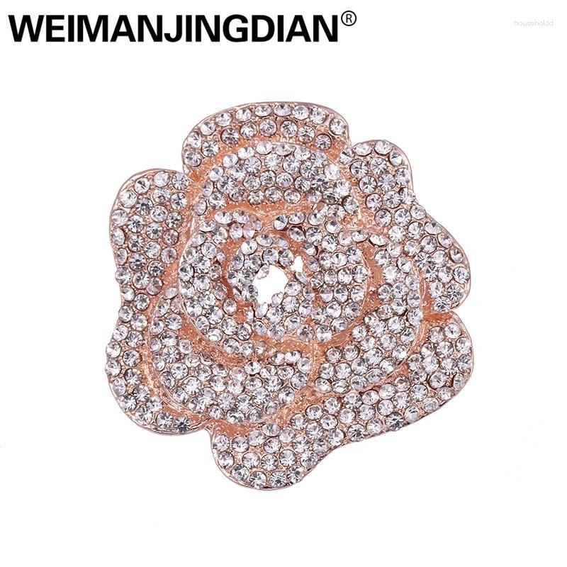 Broches Marca WEIMANJINGDIAN Color oro rosa plateado pavé ajuste cristal diamantes de imitación flor decoración de boda