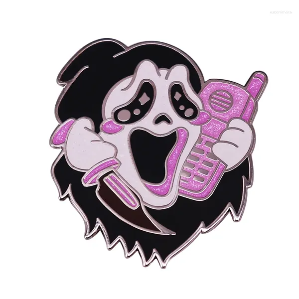 Broches Quel est votre film effrayant préféré?Scream Killer Call Enamel Pin Classic Movie Appels Halloween Badge Glitter Brooch