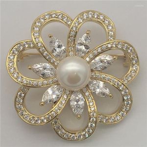 Broches en gros Style séduisant autriche Zircon incrusté cercle fleur FW blanc perle broche écharpe Clips broche pendentif