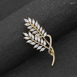 Broches pour femmes et filles, jolie oreille de blé, épingles à revers en cuivre, Zircon entièrement transparent pavé branche d'olivier, robe en laiton, bijoux pour vêtements