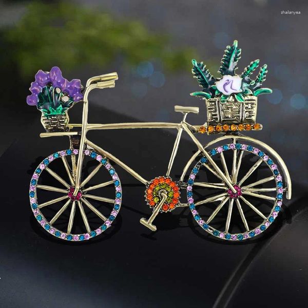 Broches femmes hommes classiques bicyle émail épingles cristallines de la mode