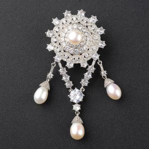 Broches mode femme blanc perle argent plaqué Corsage cristal broches broche