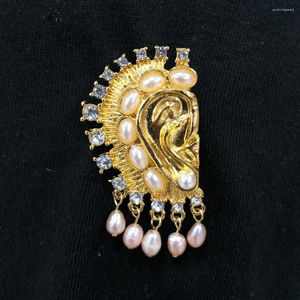 Broches Women Vintage Broch Pins Freshwater Imitated Pearl Perla forma del oído Estilo de la insignia Exageración de lujo Joya Deluxe