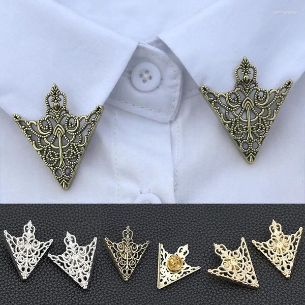 Broches mujeres Vintage triángulo camisa broche de alfiler para cuello ahuecado Metal hombres ropa decorativa lindo accesorios de joyería