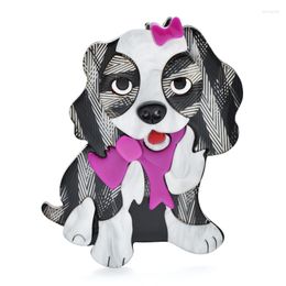 Broches Wulibaby Acryl Long Hair Dog Pins Vrouwen Dragen Bowknot Lovely Puppy Animal Party Office broche geschenken