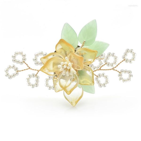 Broches wulibaby acrylic perle fleur broche broche pour femmes bijoux cadeau 3 couleurs 2022 accessoire original
