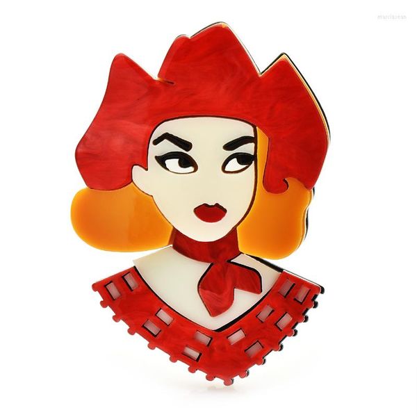 Broches Wulibaby acrylique cheveux rouges dame pour femmes beauté fille Figure bureau fête broche broche cadeaux
