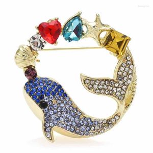 Broches Wulibaby Beauty Dolphin Fish for Women Rhinestone Multi-Colour Whale Sea Party Office Broche Pins Gifts