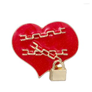 Broches Wulibaby Chain Lock Heart Pins Email Red Black Love Party Office Broche Fashion Jewelry Gifts