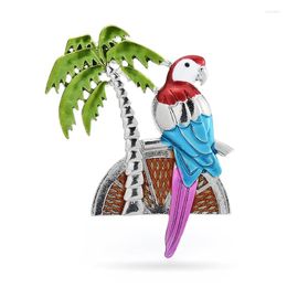 Broches Wulibaby Email Parrot Bird For Women Men Coconut Tree Animal Party Casual Broche Pin Gifts