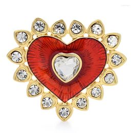 Broches Wulibaby Red Enamel Heart For Women Drinestone Love Shining Love Brooch Pin de moda Joyería Regalos