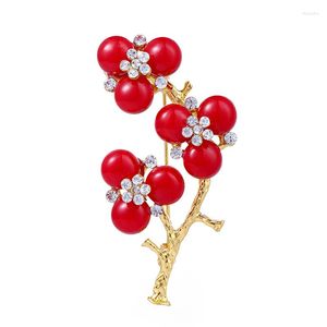Broches Wulibaby Red Plum Blossom Flower para mujeres Unisex Beauty Flowers Party Office Broche Pin Gifts