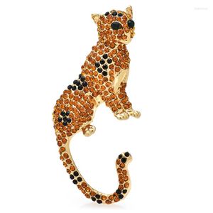 Broches Wulibaby Rhinestone Leopard voor vrouwelijke mannen die stralen Running Running Fast Animal Party kantoor broche pin cadeaus