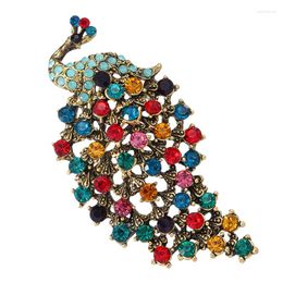 Broches Wulibaby Rhinestone Peacock voor vrouwen 3-kleuren mooie Big Bird Party kantoor broche pin cadeaus