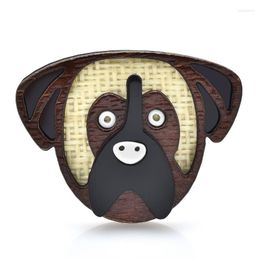 Broches Wulibaby Wood Dog vrouwen mannen 2-kleuren mooie dierenfeest casual broche pin cadeaus