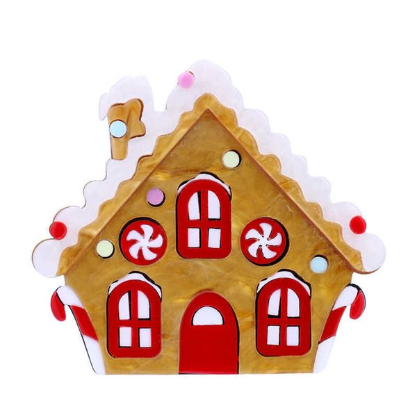 Broches Wuli baby Acrílico Casa de Navidad Fieltro Pins Cute Snowy Cabin Mujeres Año Nuevo Accesorios de joyería Regalo G230529