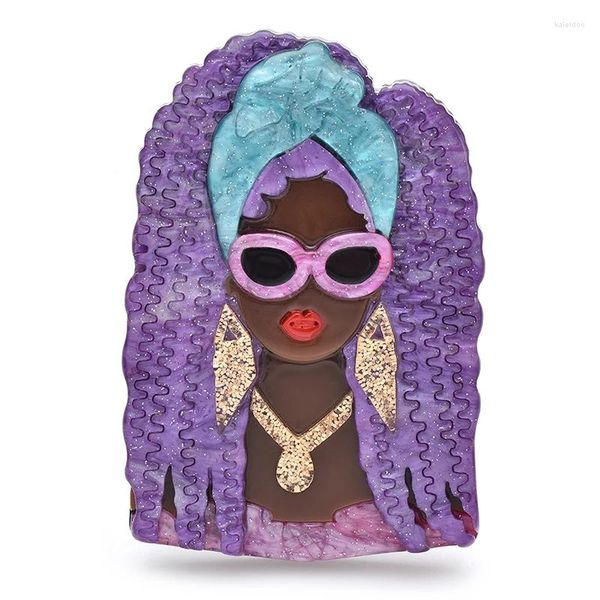 Broches wulibaby acrylique curly cheveux africa dame pour femmes 2 couleurs cool fille noire figure fête décontractée broche épingles cadeaux
