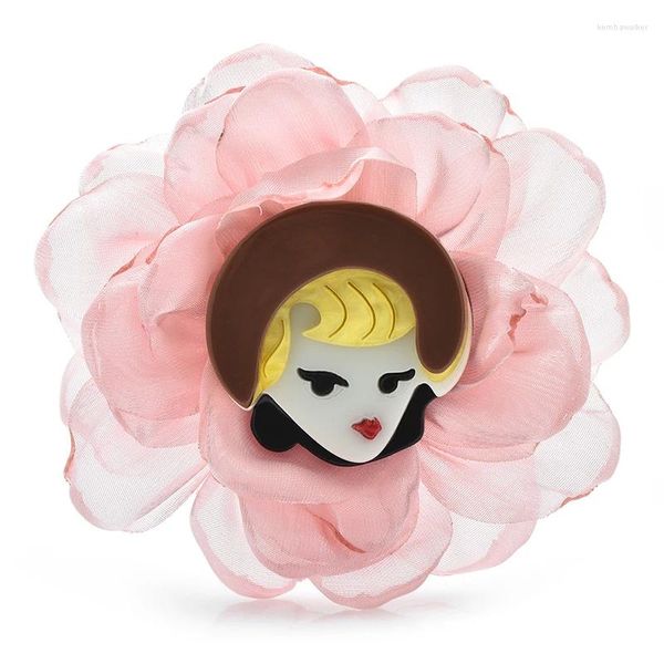 Broches wulibaby acrylique design fille fleur pour femmes 2 couleurs figure figure fête broche broches cadeaux