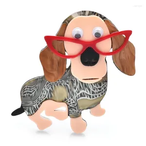 Broches Wulibaby acrylique belle épingles de chien pour les femmes unisexe mignon porter des lunettes animaux animaux de compagnie fête décontracté broche broche cadeaux