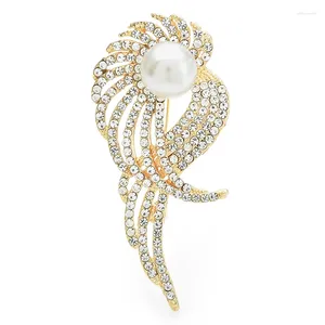 Brooches Wulibaby Angel Wing For Women Unisexe 2 couleurs Righestone Pearl Beautiful Party Casual Brooch épingles