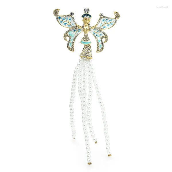Broches Wulibaby beauté perle papillon elfe pour femmes émail insectes ange dame Figure fête décontracté broche broches cadeaux